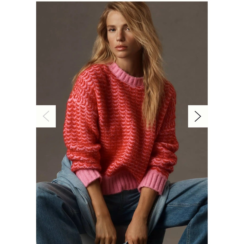 Lili Sidoniois Anthropologie Artsy Urban Pop Pullover Sweater Pink Red  XS Heart